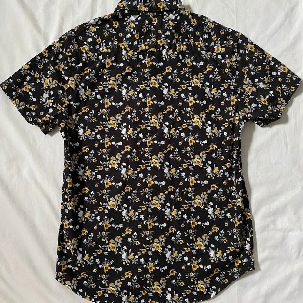 Denim & Flower Black and Yellow Floral Button Up Shirt 100% Cotton Short Sleeve - Picture 12 of 13